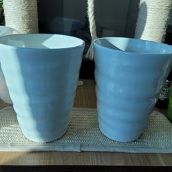 2 White Ceramic Plant Pots - 5"
