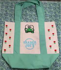 New Trader Joe’s Small Canvas Tote with Keroppi & Tulip Embroidery