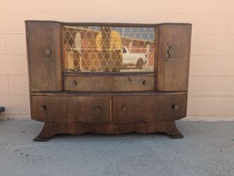 Antique Wood Buffet Sideboard with Glass Display