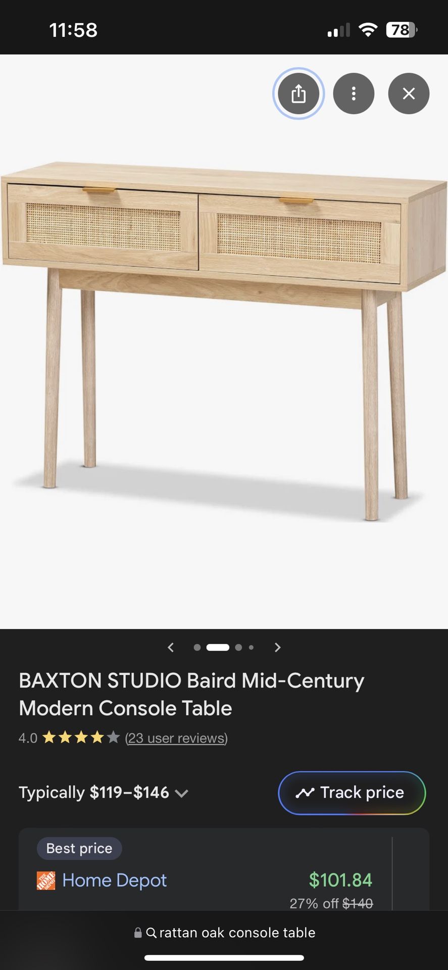 Mid Century Console Entryway Table