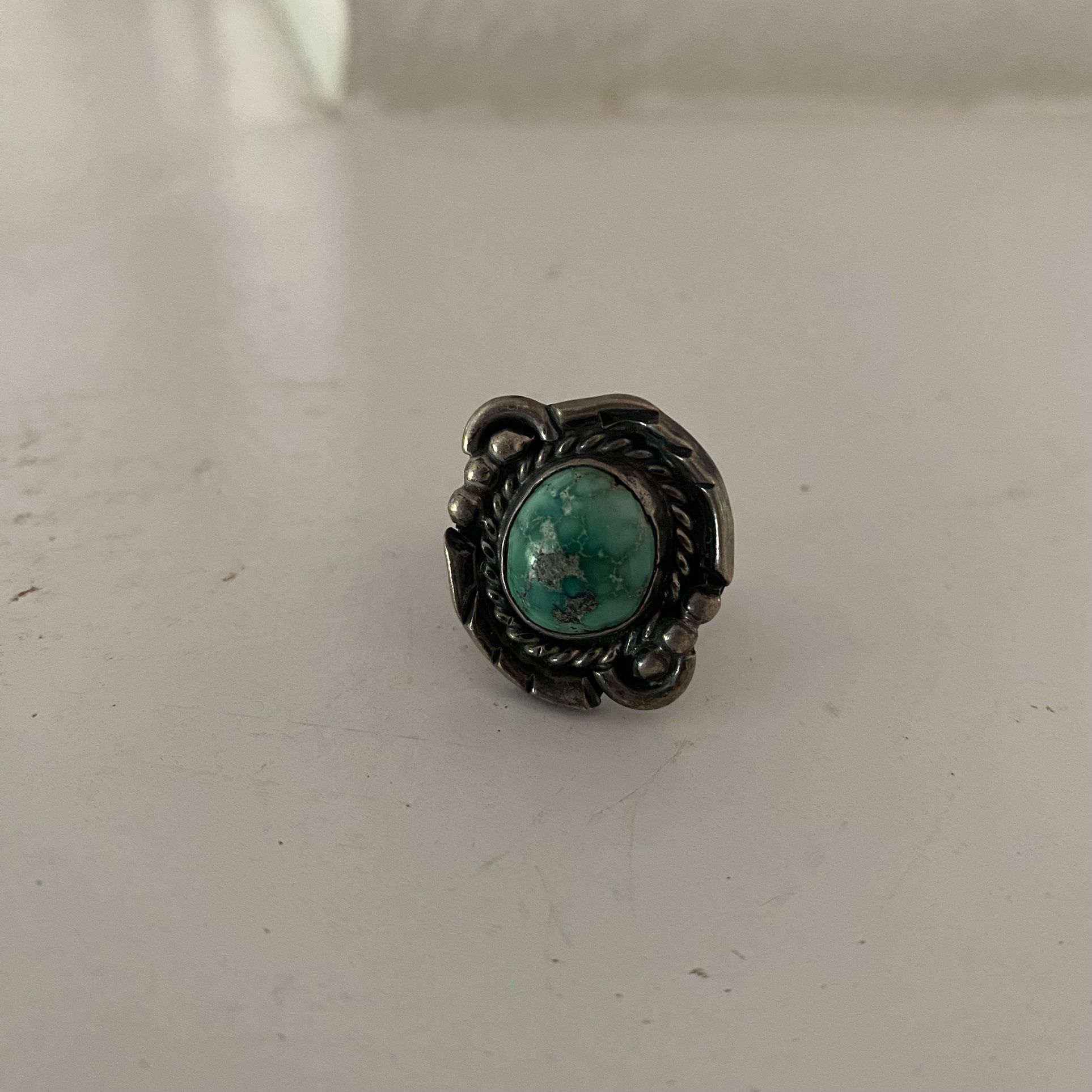 Vintage Turquoise & Silver Ring Native American Oklahoma Navajo 60’s 70’s