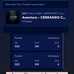 2 Aventura Tickets May 4th 