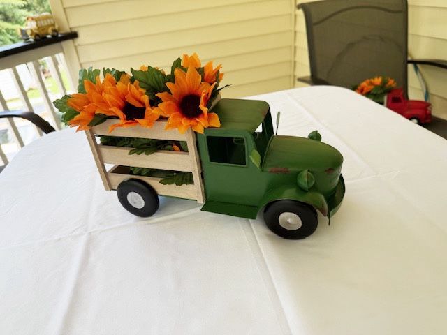 New, Firm, The Gerson Company Vintage Looking Green Metal Truck with Flowers