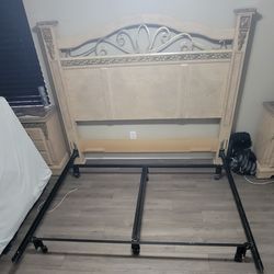 King size wood Headboard and Metal frame.