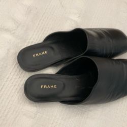 Frame La Ventura Black Italian Leather Mules Slip On Casual Shoes Size 39