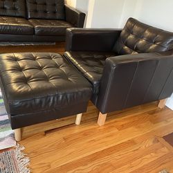 3 piece living room set, Ikea Morabo dark brown leather loveseat armchair ottoman $500