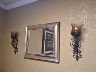 Wall Mirror with Two Iron Candle Sconces