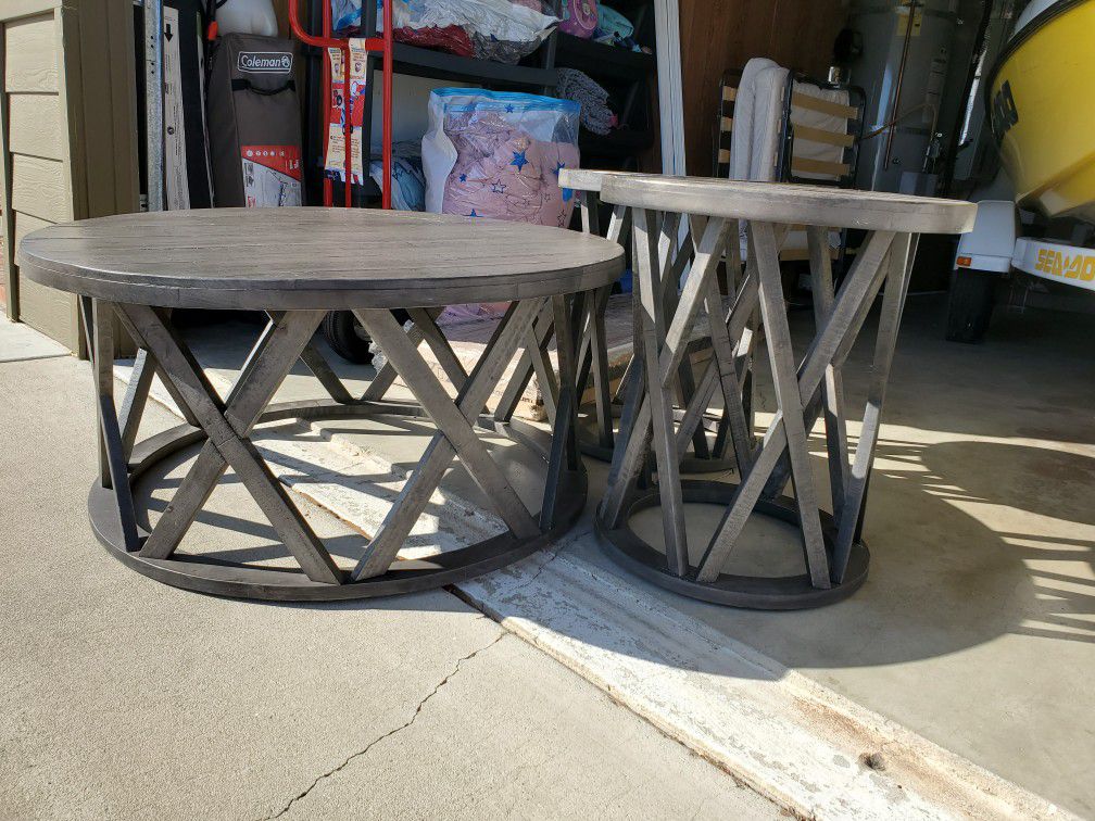 Round Gray Coffee and 2 End Tables