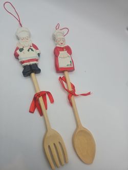 Vintage Christmas Santa Mrs Claus Spoon Fork Set