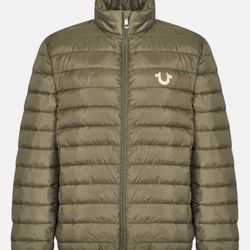 True Religion Light Puffer Jacket Mens Gents Coat Top Full Length Sleeve Zip
