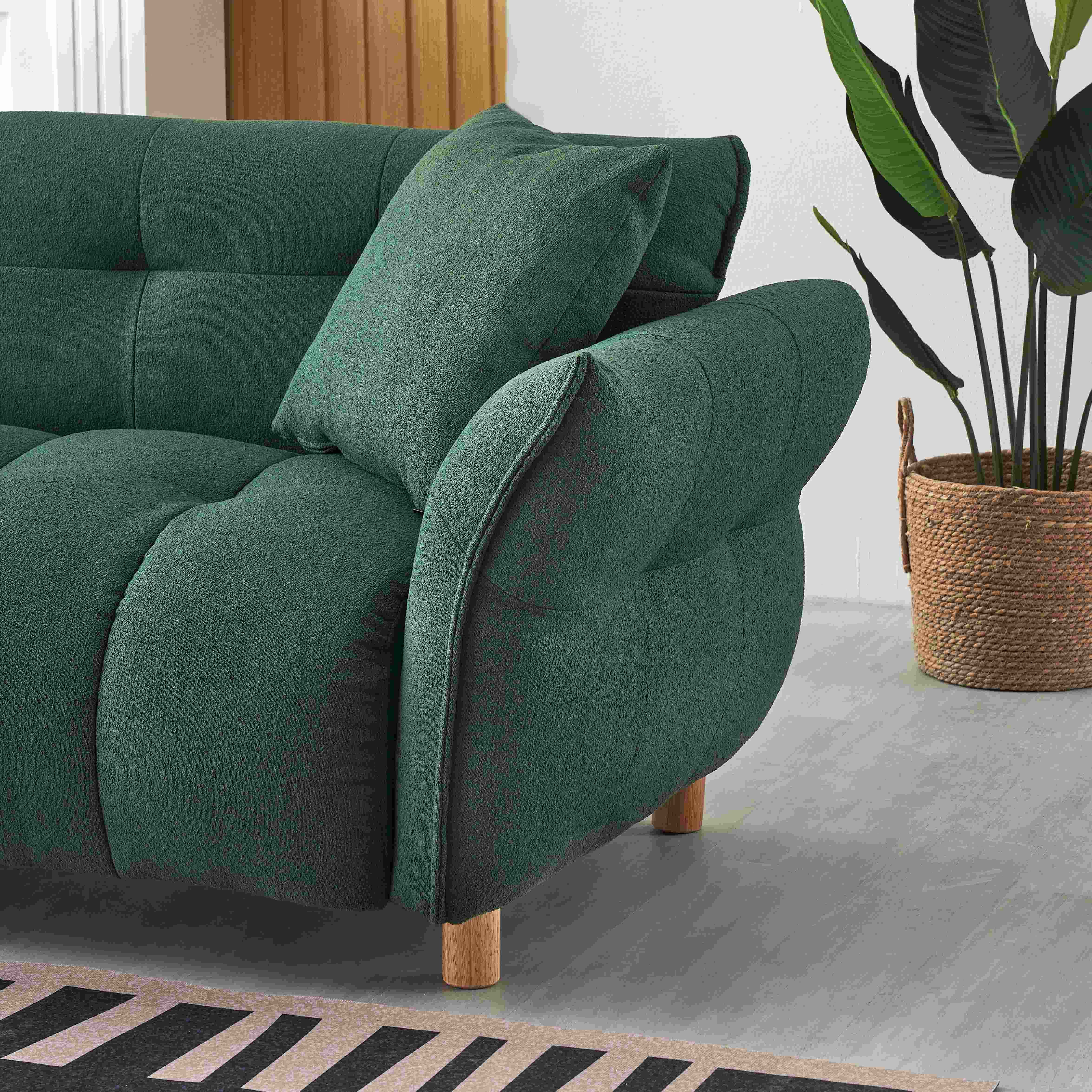 93.70 inches long, Teddy Sofa Fabric,with two matching pillows and three spacious and comfortable seats, for Apartment Office Living Room Green Furniture