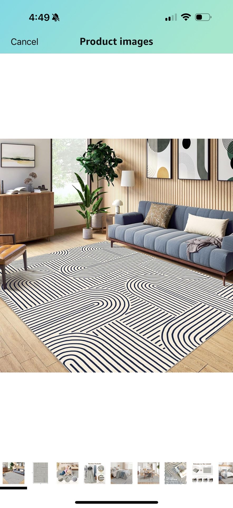 Washable Area Rug 5x7 - Boho Living Room Stain Resistant Soft Bedroom Ultra-Thin Indigo Modern Abstract Rainbow Indoor Carpet for Dining Room Nursery