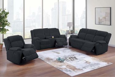 3-Piece black  Corduroy Reclining Sofa Set