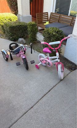 Little girl bike with training wheels and tricycle $25 for both