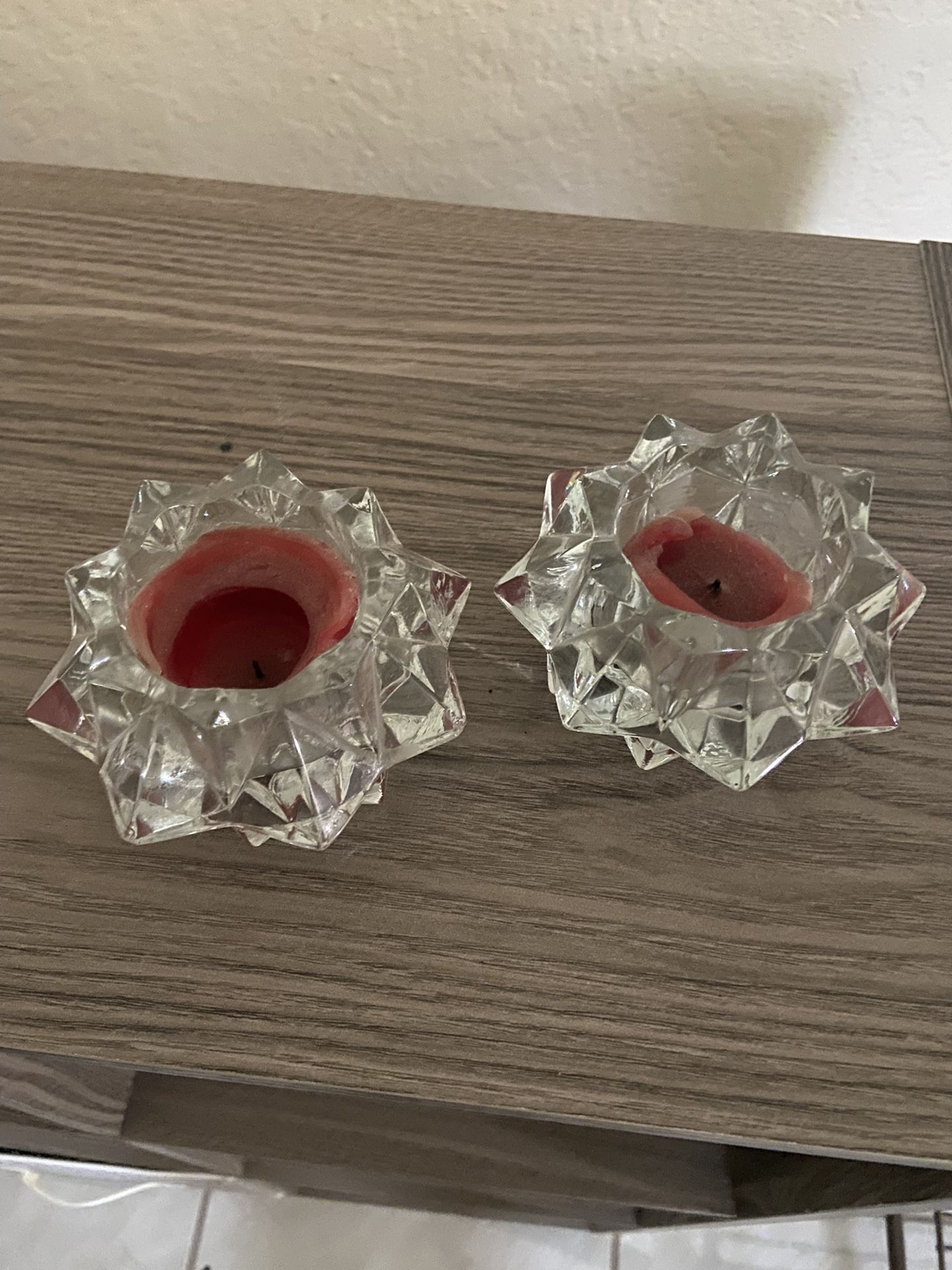 Pair Of Crystal Candle Holders 