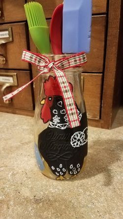 Handpainted rooster utensil holder