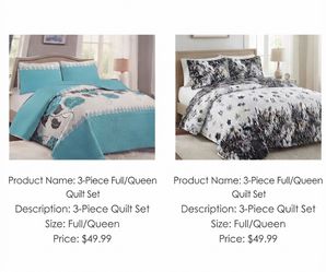 3-Piece Full/Queen Quilt Set  $49.99 each