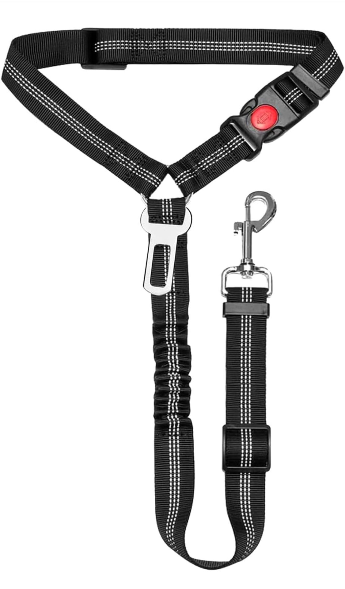 Removable Dog Seat Belt Harness for Car, 3 in 1 Pet Car Seatbelt Leash, Retractable Restraint Secures to Vehicle Headrest & Adjustable Reflective Dog 