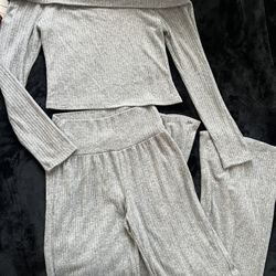Grey Flare Off-shoulder Set
