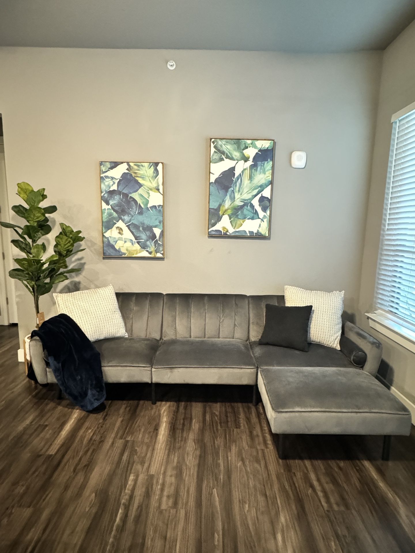 Velvet Dark Grey Sectional With USB And Adjustable Back