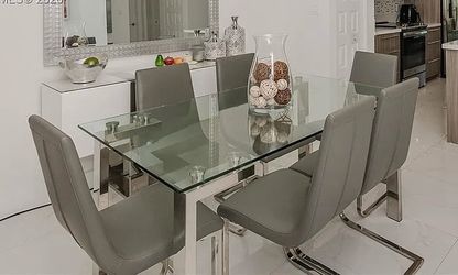 Glass Top Dining Table with 6 Chairs