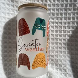 Fall Sweater Weather Glass Cup With Lid And Straw