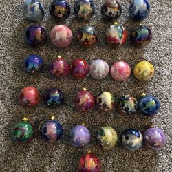 Hand Blown Glass Multicolored Christmas Ornaments, Lot Of 29