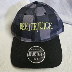 BIOWORLD Brand Poly-Twill Plaid Beetlejuice Hat with an Adjustable Buckle Strap 