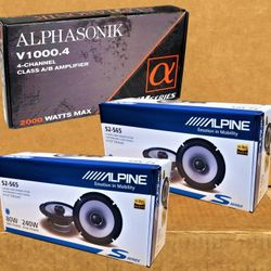Alpine S Series Car Speakers 6 1/2" 2-Way Coaxial Speaker 2-Sets 4 Channel Amplifier Package 🚨 Payment Options Available 🚨 No Credit Needed 🚨 