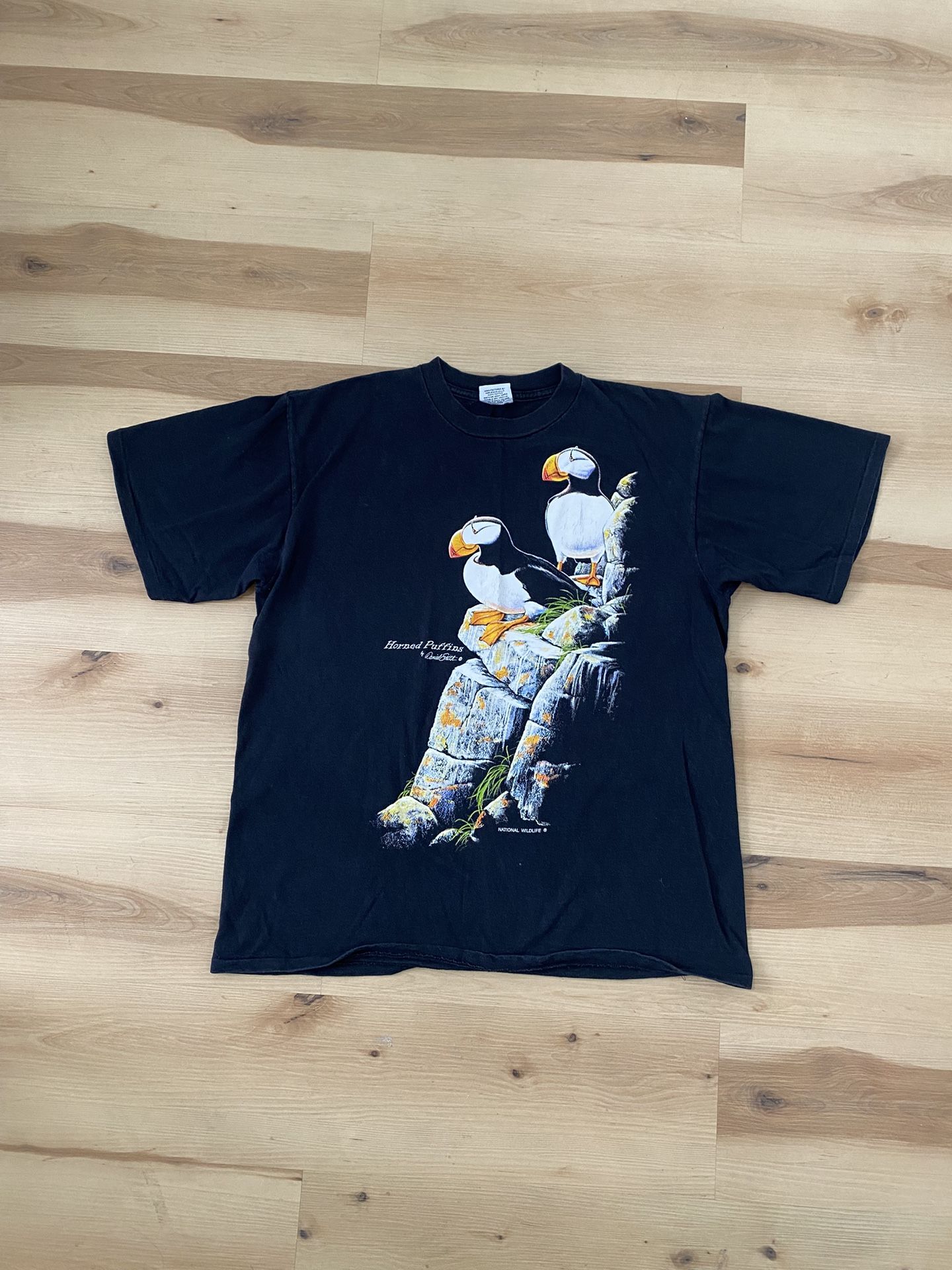 Vintage 90’s Made In USA Single Stitch Harlequin Horned Puffins Shirt Size XL