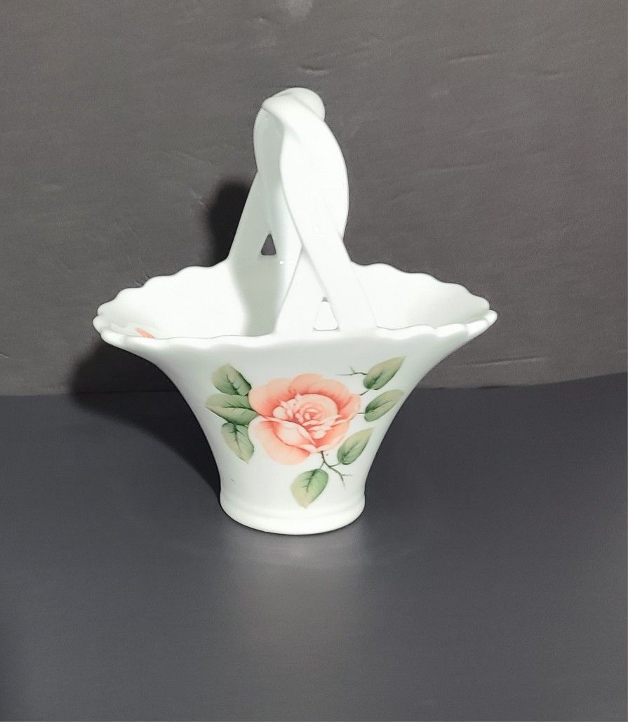 Dish Beauty Rose Braided White Handle Ceramic Planter Candy Dish