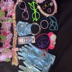 Children’s Dress Up Accessories- set of 20- gloves, rapunzel hair, necklace, wands- for child- LOTJ