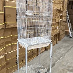 White Open Close Play Top Parrot Bird Cage With Detachable Rolling Stand 