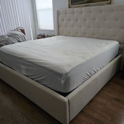 White Upholstered King Size Bed Frame 