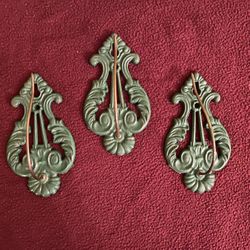 Set Of 3 Antique Green Wrought Iron Hanging Store Spindle 
