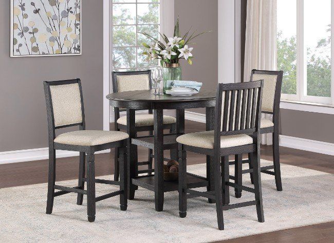 Transitional style, brown & black finish 5 pc round counter height dining set