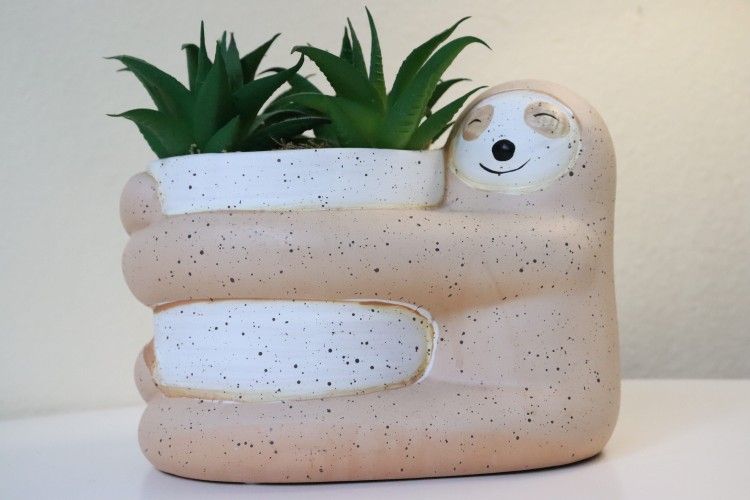 Adorable 9 Inch Sloth Planter with Artificial Succulents