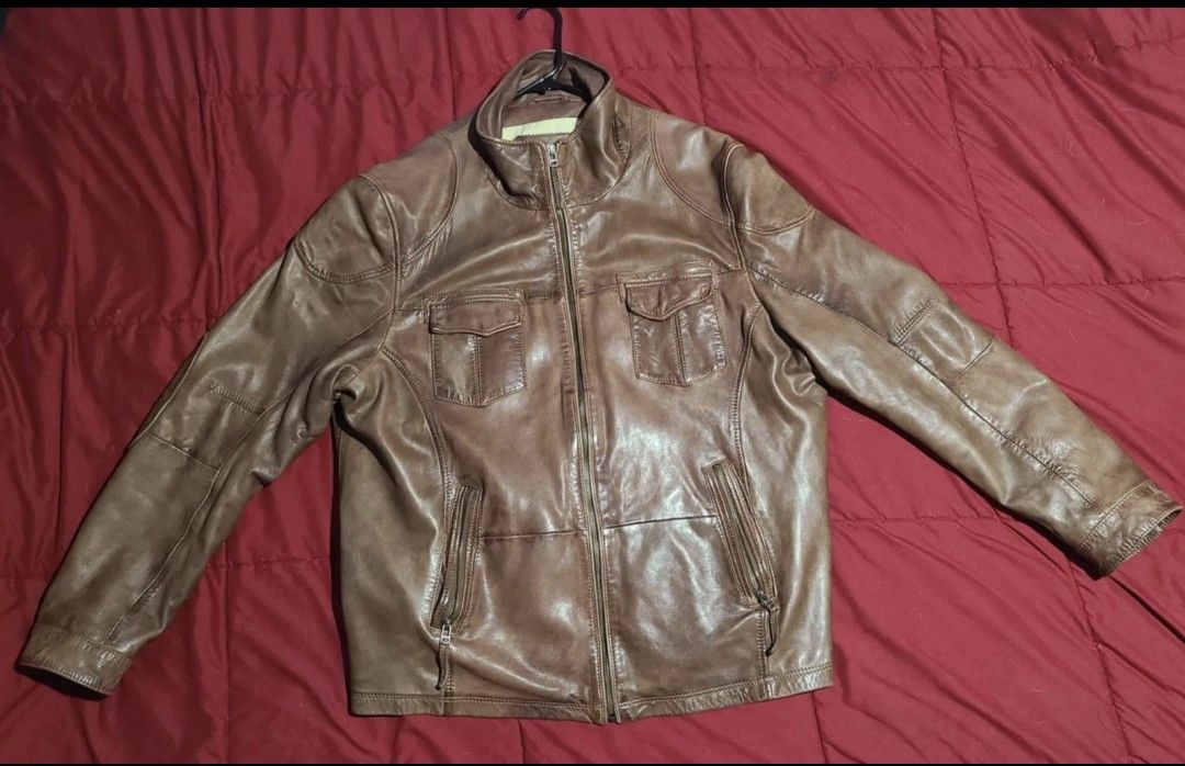 Carbon 2 Cobalt Lamb Leather Full Zip Jacket Tan Lined Elbow Patches Mens XXL