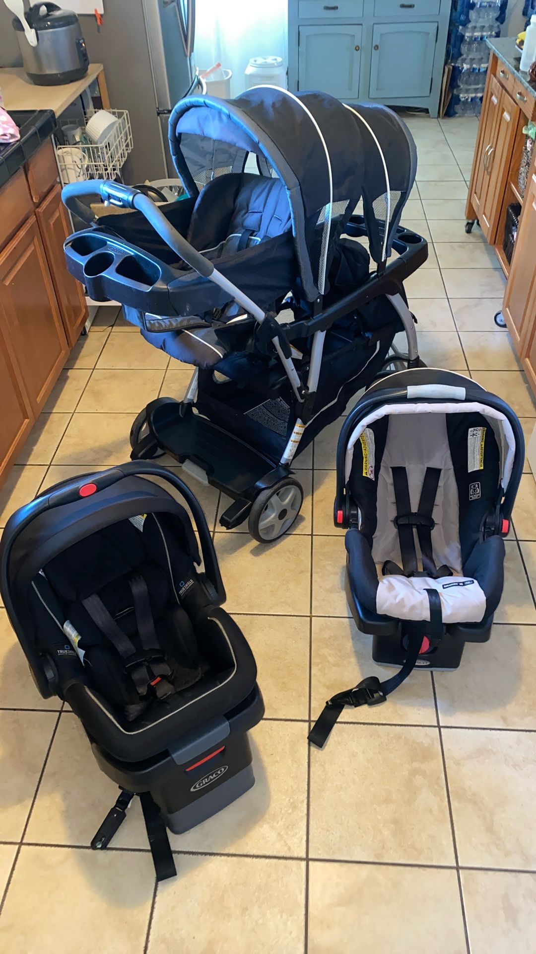 Double Seat Stroller + Car seats