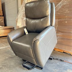 Gray Leather Power Lift Recliner Chair 