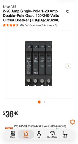 ABB Quad 20A Circuit Breaker THQLQ202020A