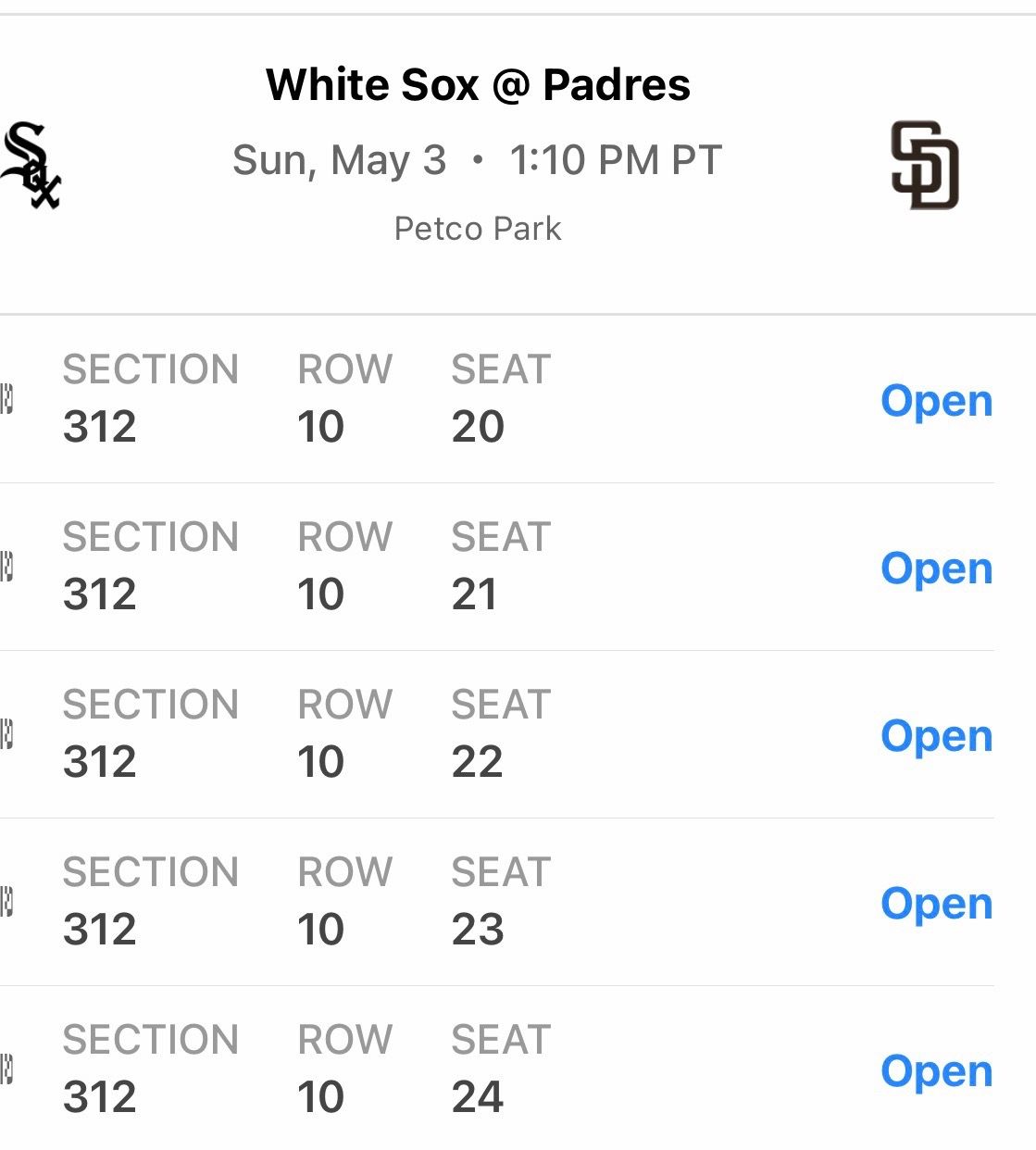 Padres vs white Sox