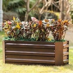 Brown Metal Rectangular Raised Garden Bed