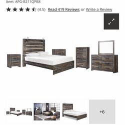 Drystan Queen Panel Bed with Mirrored Dresser, Chest and 2 Nightstands