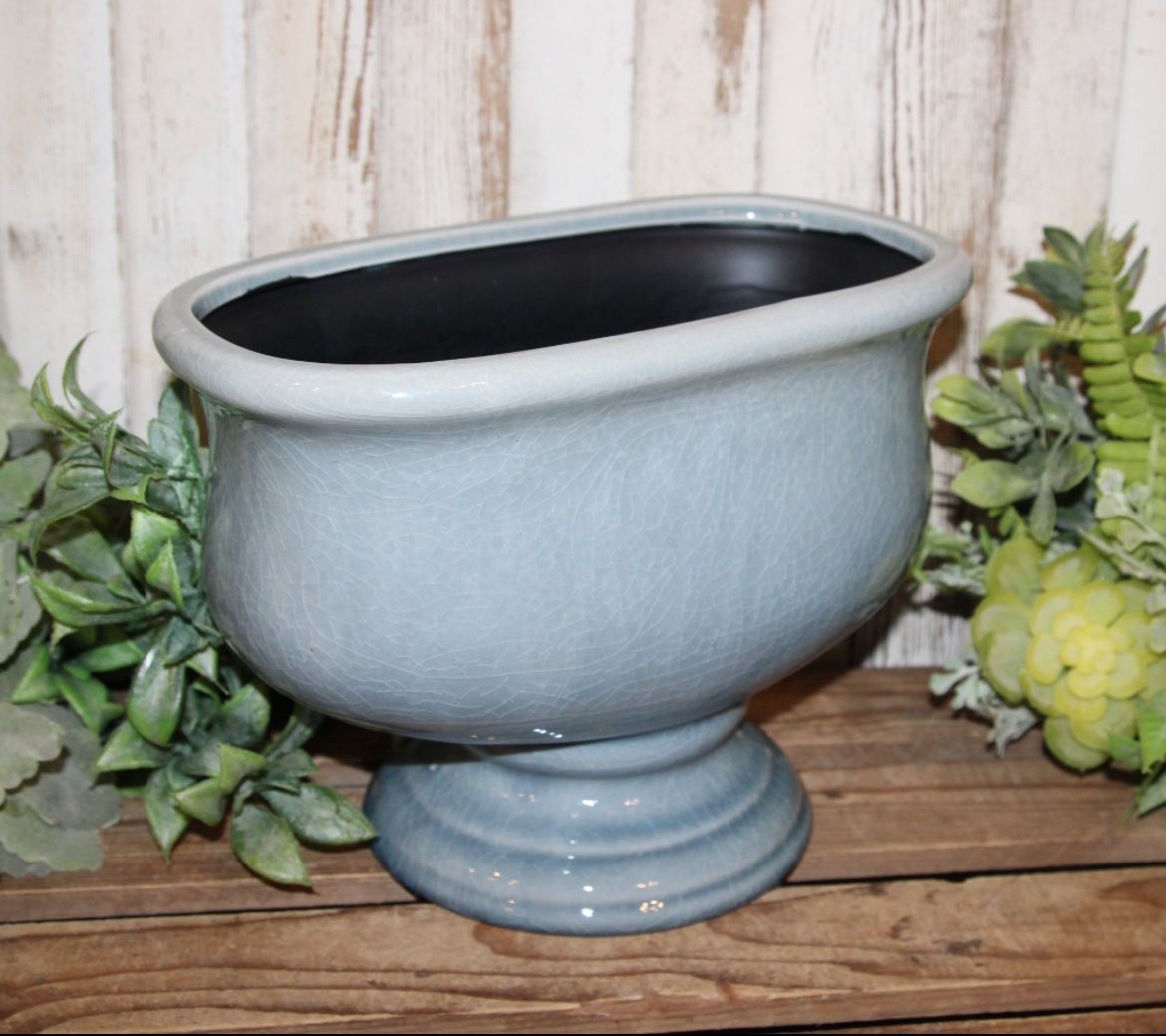 NEW Large Shabby Blue Gray French Country Farmhouse Pedestal Urn Planter Pot