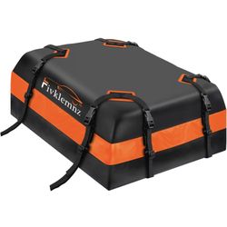 FIVKLEMNZ Car Rooftop Cargo Carrier Roof Bag Waterproof for All Top of Vehicle with/Without Rack Includes Topper Anti-Slip Mat + Reinforced Straps + 6