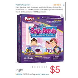 Playz Rainbow Bath Scrub Arts and Crafts Science Activity Set - All Inclusive DIY Spa Kit for Girls to Make Fizzy Bath Salts Using Hands On Education
