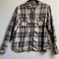 Kuhl Brown Blue Plaid Button Long Sleeve Collar Shirt Sz L