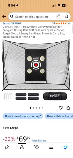 Golf Net, 10x7FT Heavy Duty Golf Practice Net for Backyard Driving Real Golf Balls with Quiet 4-Pocket Target Cloth, 4 Empty Sandbags, Stakes & Carry