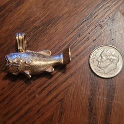 14K GOLD PLATED OVER SILVER BASS W/DIAMONDS